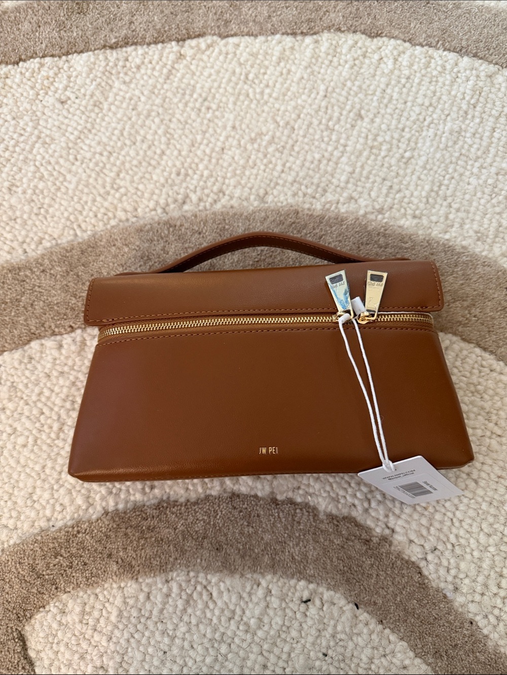 JW PEI Cognac Brown Top-Handle Satchel with Gold Hardware